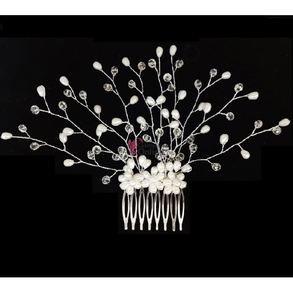 Accesoriu elegant pentru decor par AP015GG Argintiu cu cristale si perle - HandMade